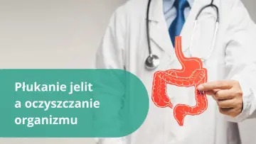 Lekarz pokazuje model jelit, sugerując, jak oczyścić jelita i cały organizm.